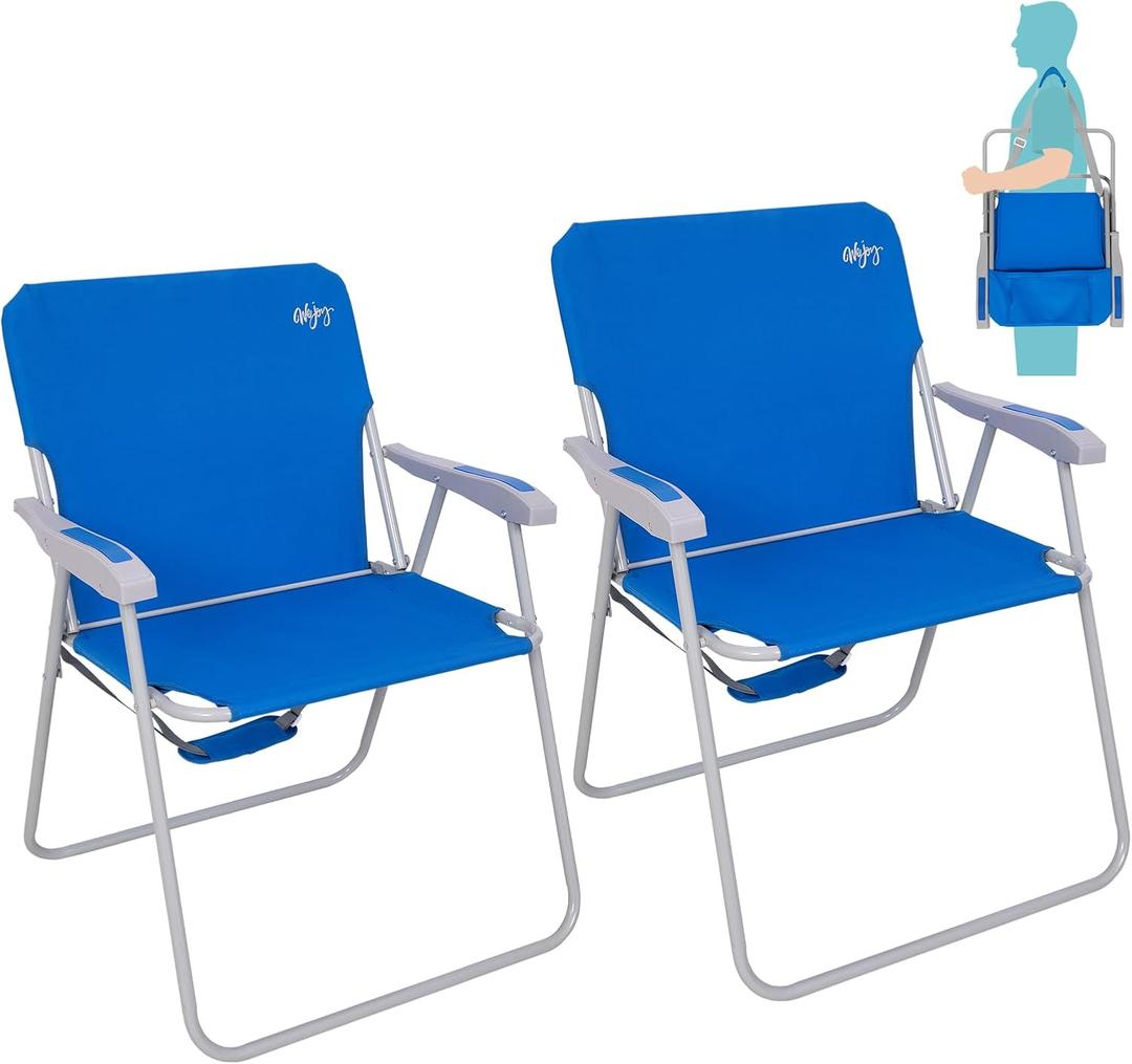 #WEJOY Folding Beach Chair for Adults, Lightweight Beach Chair with Shoulder Straps, High Back Camping Chairs with Hard Armrest, Supports 300lbs for Outdoor Lawn Concert, 25 Inches X 23.43 Inches X 33.66 Inches