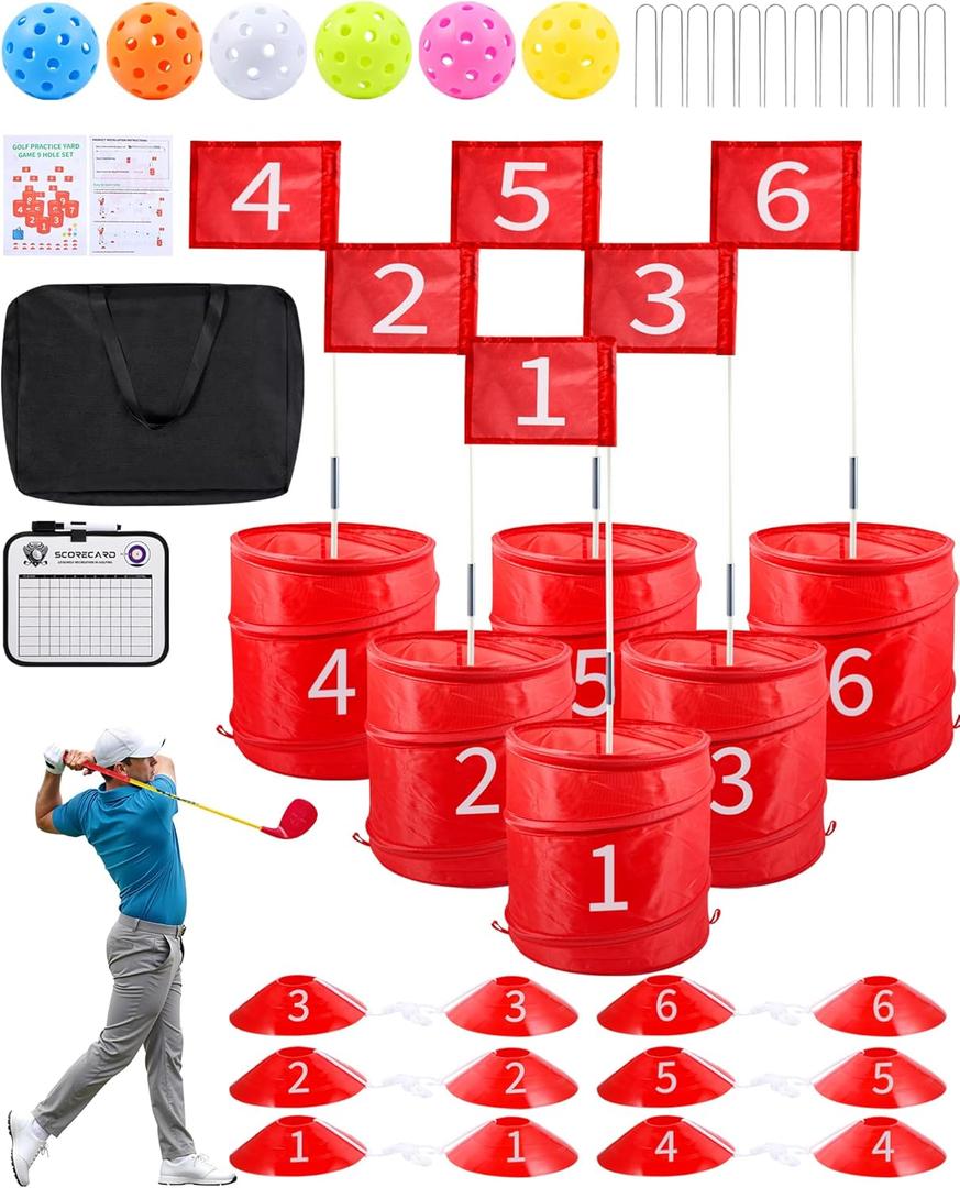Jovizo Backyard Golf Game Set, 6 Hole Portable Golf Yard Game with Flags, Balls, Club and Scoreboard, Outdoor & Indoor Lawn Practice Game for Family and Friends