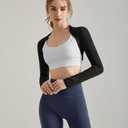 Luna & Sun Women Open Front Long Sleeve Bolero Shrug Yoga Workout Fitness Crop Top (Black, M)