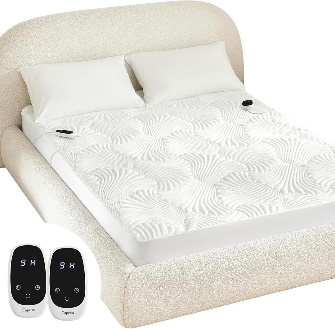 Caperia Heated Mattress Pad Queen, Electric Mattress Pad Bed Warmer with 9 Heat Settings, Memory Function, 1-12 Hours Auto Off, Deep Pocket, Machine Washable, 60"x 80" (White)