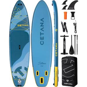 CETANA Extra Wide Inflatable Paddle Board 11'6 x 35" x 6", 450LB High Weight Capacity Wide Stable Stand Up Paddle Board for Beginners, 2–3 Person Large Paddleboard with 3 Fins, Dual Bungee, 15 D Rings