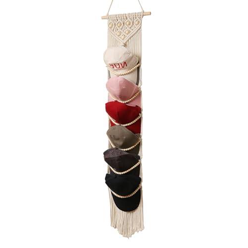 Ball Cap Hanger-1 Pack-Boho Macrame Cap Holder Wall Hat Organizer for Baseball Cap Holder Over Door, Hat Rack for Wall, Cap Rack for Decoration and Display,