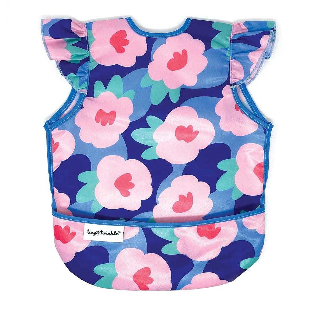 Tiny Twinkle Mess Proof Baby Bib for Girls | Waterproof Toddler Bib for Eating | Baby Apron for Feeding | Machine Washable | Perfect Shower Gift (Floral Blue, 624M)