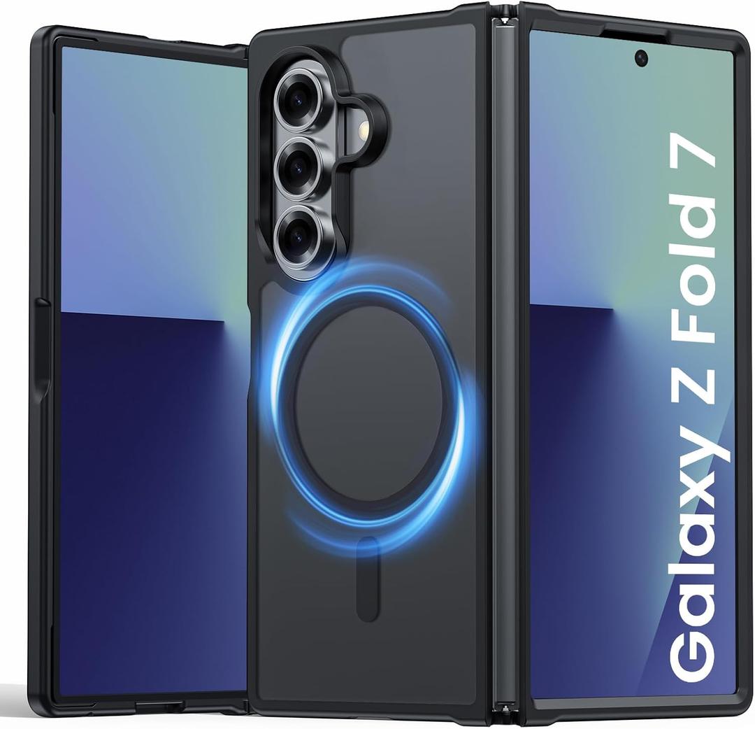 Magnetic for Galaxy Z Fold 7 Case, Compatible with MagSafe [No Screen Protector] [Military-Grade Protection] Translucent Matte Shockproof Slim Phone Case for Samsung Z Fold 7 (Black)