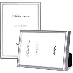 Autjvy 3.5x5 Picture Frame Silver Brushed Modern Simple Thin Aluminum Metal Photo Frame with HD Real Glass, Display for Tabletop and Wall Collage. (2 Pack)