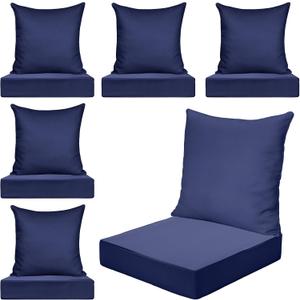 Hoteam 6 Set Outdoor Chair Cushions 20 x 20 Inch Patio Cushions Deep Seat Waterproof Patio Furniture Set for Replacement Removable Seat and Back (Navy Blue)
