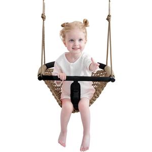 Toddler Swing&2-in-1 Baby Swing - Adjustable Rope Swing Seat for Kids | Indoor & Outdoor Durable Backyard Swing Set for Infants & Toddlers (Light Brown)