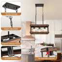 Genuine Wood Farmhouse Kitchen Island Light, 3-Light Rustic Pendant Chandelier with Adjustable Height, Metal Linear Hanging Lamp for Dining Room Bar Pool Table