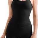 SUUKSESS Women 2 Piece Workout Sets High Waisted Tummy Control Biker Shorts Halter Padded Tank Tops (Small, Black)