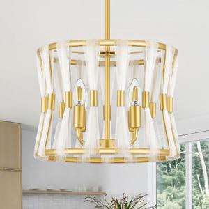 Gold Chandeliers for Dining Room, 15" 4-Light Modern Drum Chandelier Light Fixtures for Dining Room, Kitchen Island, Over Table, Entryway, Foyer, E12