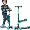 Aqua 3 Wheel Scooter with Seat for Kids, Light-Up Wheels, Adjustable Lean to Steer Handlebar and Seat, Smooth Wheels, Wide No-Slip Deck, Rear Foot Brake, Toddler Outdoor Toys for Ages 2+
