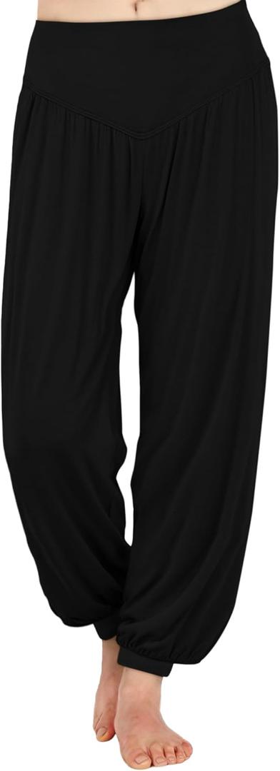 AvaCostume Women's Modal Yoga Pants Loose Harem Pants Soft Pilates Dance Joggers Lightweight Lounge Pajama Bottoms (Black, L)