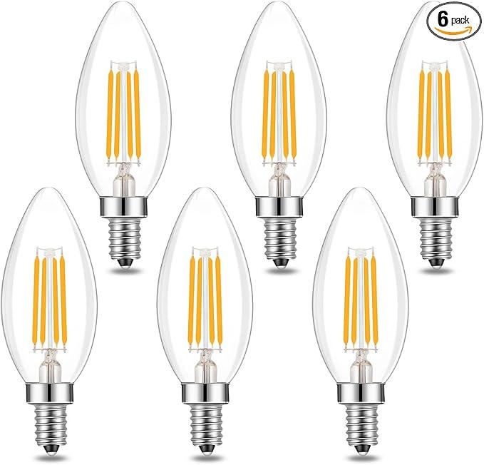 Chandelier LED Light Bulbs 40W Equivalent E26 Base,Dimmable 4W 2700K Warm White,B11 E26 Candelabra Bulb Frosted Flame Bent Tip Shape,6 Pack