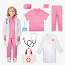 Meland Doctor Costume for Girls - Kids Scrubs with Lab Coat & Carry Bag, Doctor Dress Up for Halloween, Career Day Role Play 9-10 Years