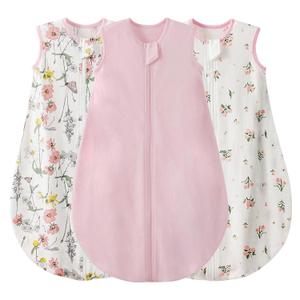 Duomiaomiao 3 Pack Baby Sleep Sack 100% Organic Cotton Lightweight Breathable Comfy Toddler Sleeping Sack (0.5tog Flowers, Large)