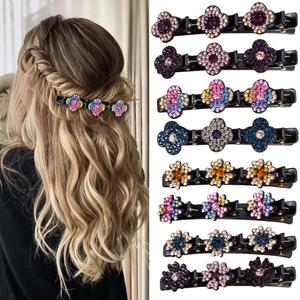 Sparkling Crystal Stone Braided Hair Clover Clips for Thick Thin Hair, Girls/Women Hair Accessories for Styling Sectioning, Large, 8 Pcs (Clover&Plum-8 PACK)