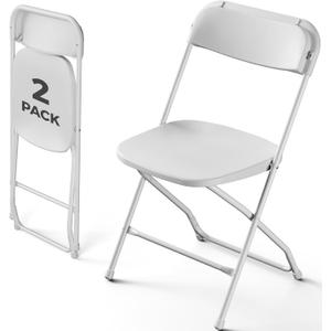 White Folding Chairs 2 Pack, Plastic Folding Chairs for Outside, Heavy Duty Foldable Chairs, Sturdy Metal Folding Chairs, 350 lbs Capacity, for Patio, Garden, Party