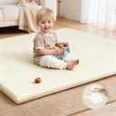 Baby Play Mat for Floor,50x50 Playpen Mat,Non-Slip Leather&Thick Foam Floor Cushion,Removable Waterproof Cover,Easy Care for Baby Crawling,Toddler,Kids,Tummy Time (Beige)