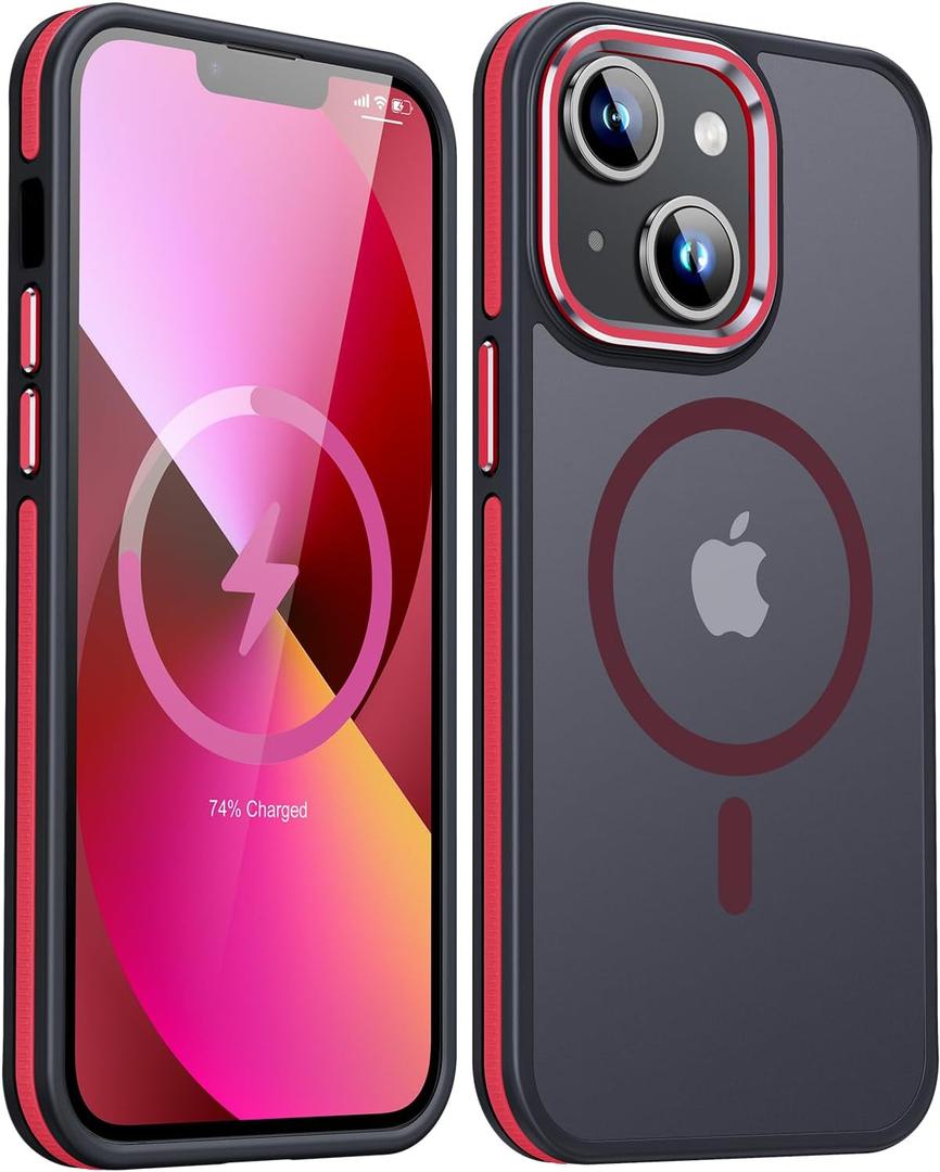 JAME Magnetic for iPhone 13 Case & iPhone 14 Case, [Compatible with Magnetic] [Shockproof Military-Grade Protection] Slim Non-Slip Translucent Matte Phone Case for iPhone 13/iPhone 14 6.1, Red
