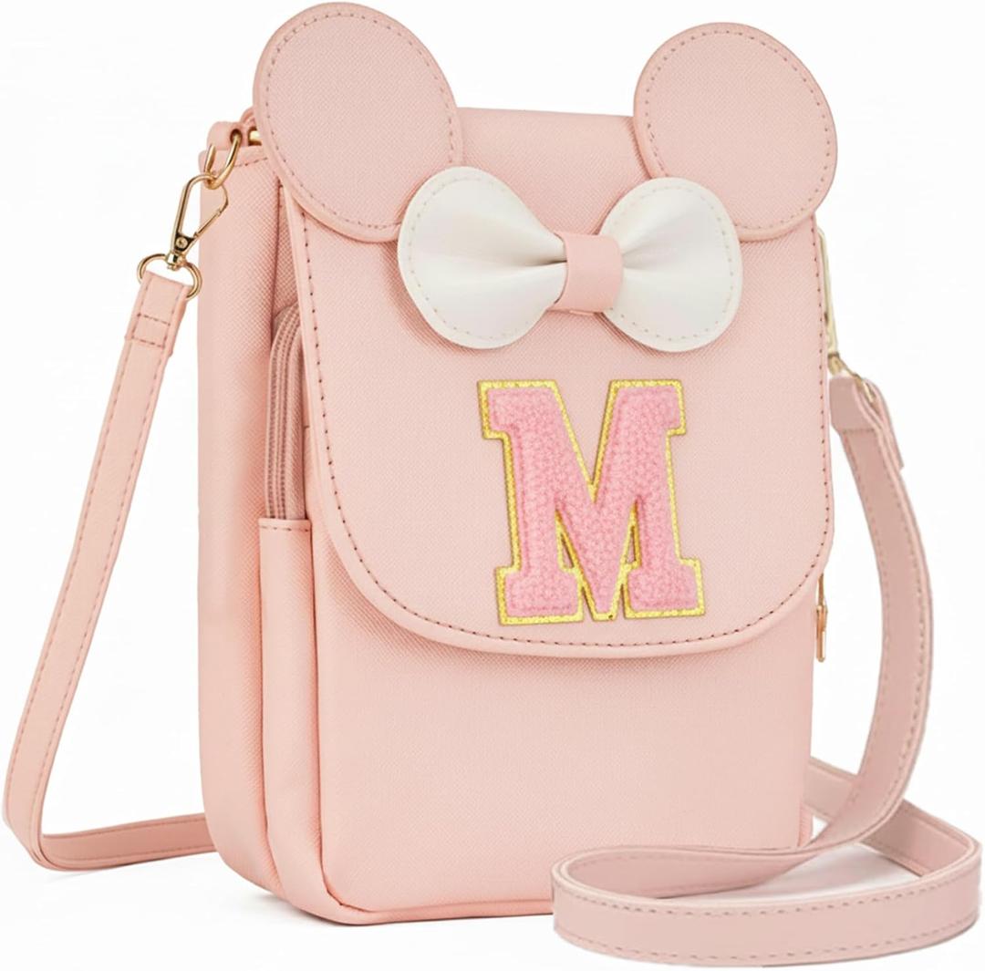 2 x Girls Purse Crossbody Bag Personalized Gifts for 6 7 8 9 10 11 12 Year Old | Initial Mouse Ears Sling Bag Toddler Purse with Adjustable Strap, Tween Girls Fashion, Christmas Brithday Gift for Girls Kids