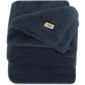 UGG Euphoria Plush Faux Fur Throw Blanket Medium Weight Reversible Luxury Soft Throw for Couch Bed or Chair Hypoallergenic Machine Washable Home Decor Blanket, 50-inch x 70-inch, Indigo Navy Blue
