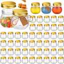 Yungyan 50 Pcs 4 oz Small Jars with Lids, Clear Mini Mason Jars Plastic Containers with Lids and Tags Mini Jelly Containers for Herb Jelly Wedding Favors Shower Party Favors(Gold Cap)