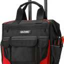 HAUTMEC 14.5" Rolling Tool Bag with Wheels, 25-Pocket Portable Tool Box Organizer with Water-Resistant Oxford Fabric, Wide-Mouth Design, Oversized Wheels & Telescoping Handle - HT0179