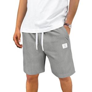Men's Corduroy Shorts Casual Elastic Drawstring Lightweight Summer Beach Shorts with Pockets (Gray, S)