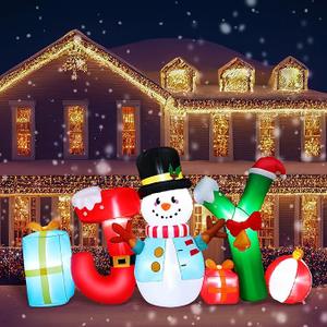 Realspring 8Ft Wide Joy Snowman Christmas Inflatables Outdoor Decoration, Giant LED Xmas Blow Up Yard Decoration Christmas Decorations Outdoor for Winter Party Decor Courtyard Lawn and Garden