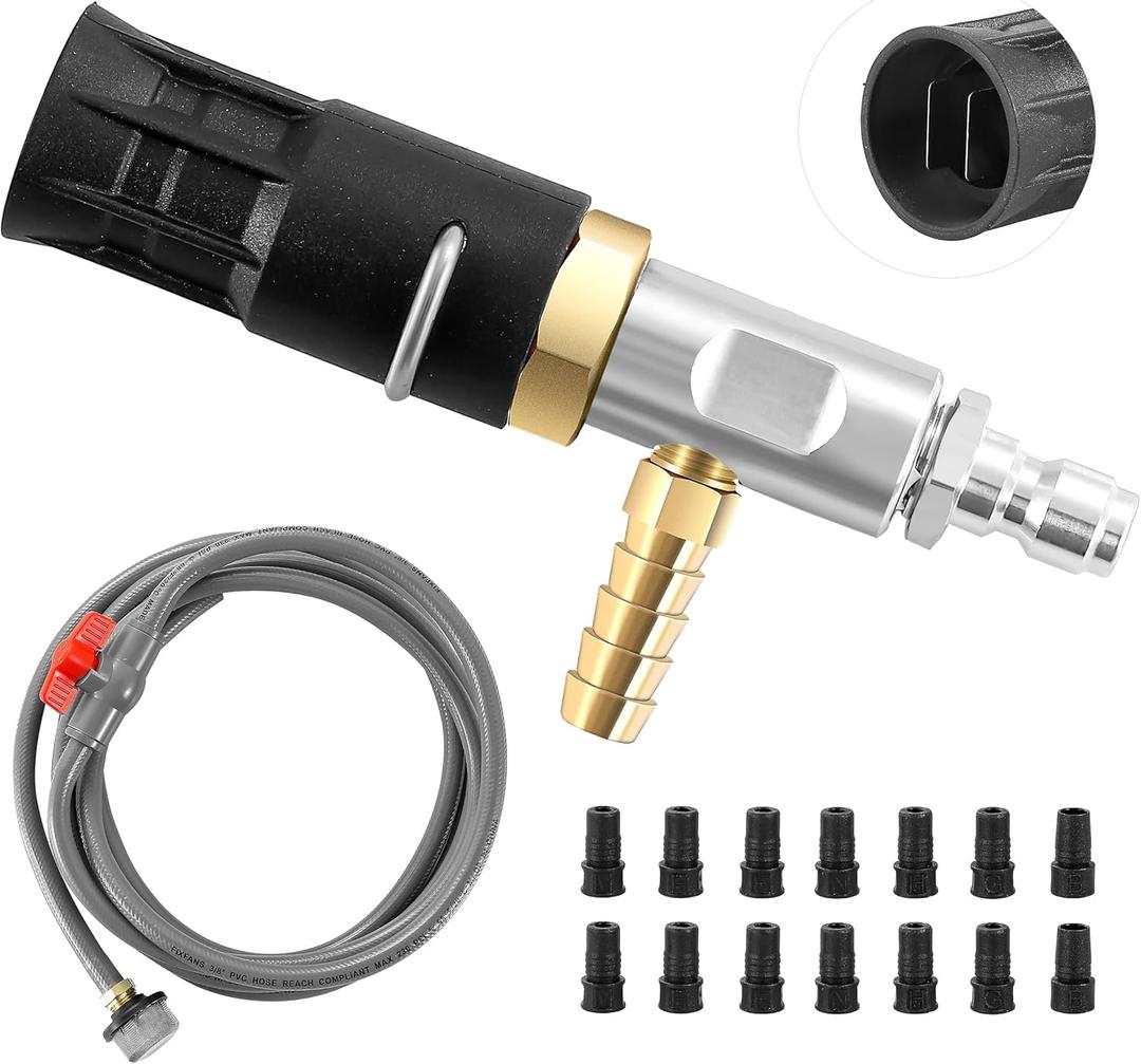 Adjustable Long Range Nozzle for Pressure Washer 4-4.5 GPM, Downstream Injection Spray Nozzle Kit, High Power Washing External Chemical Injector with 1/4 Quick Connect, 2500 to 4000 PSI Adjustable Long Range Nozzle for Pressure Washer 4-4.5 GPM, Downstream Injection Spray Nozzle Kit, High Power Washing External Chemical Injector with 1/4 Quick Connect, 2500 to 4000 PSI