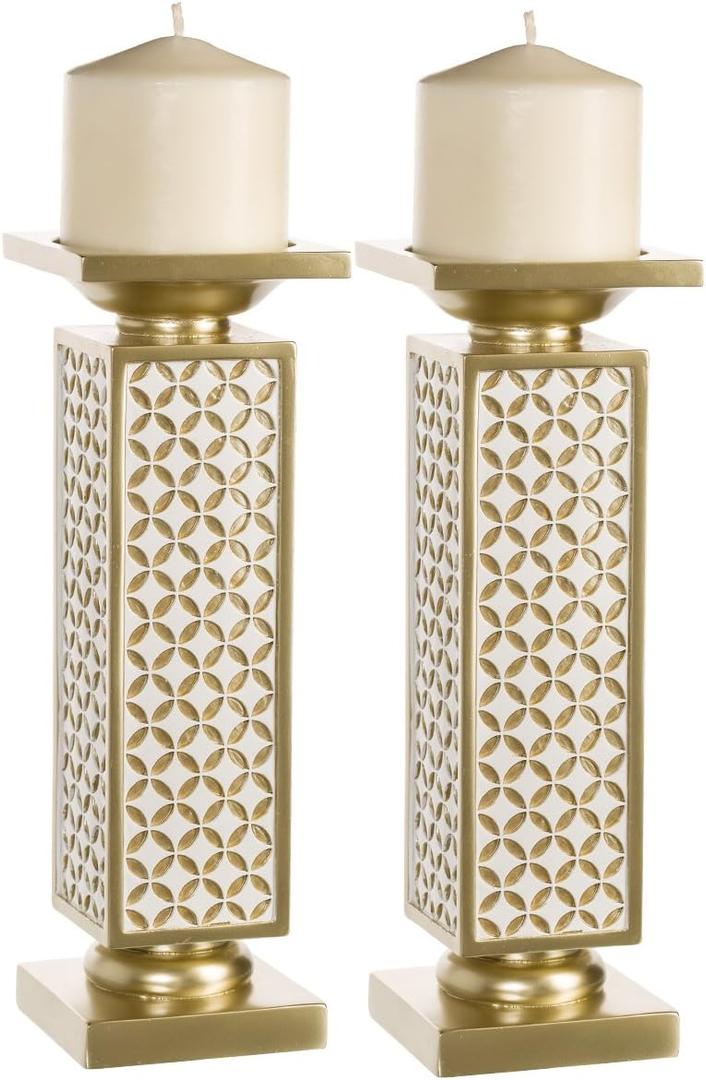 Creative Scents Schonwerk Diamond Lattice Pillar Candle Holders, Set of 2 Centerpiece Table Decorations Home Decor for Dining/Living Room