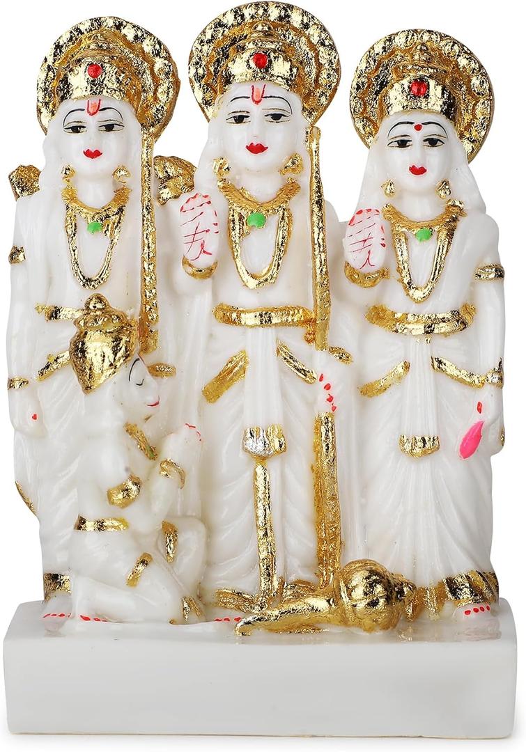 Ram Darbar Idol in White Marble Finish  Lord Ram, Lakshman, Sita & Hanuman Ji Statue  6 Inch Decorative Murti for Car, Office & Home Dcor  Ideal for Gifting (Pack of 1)