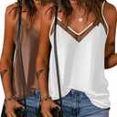 Ekouaer Women's Silk Classic Tank Top (L), 2 Pack, Brown and White