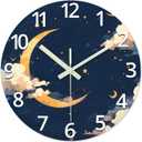 Moon Battery Powered Clock Analog 12 Inch Round Glow in The Dark Wall Clock for Kids Bedroom Small Wall Clock Silent (Blue4)