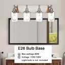 4 Light Bathroom Vanity Lights Brushed Nickel Bathroom Lighting Fixtures Over Mirror with Clear Glass, Industrial Wall Sconce Vanity Lighting Fixture for Bedroom Living Room, E26 Socket