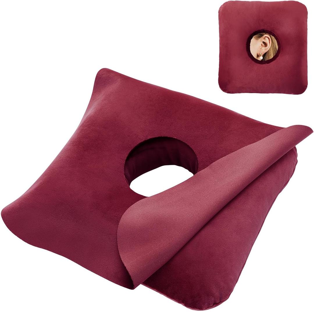 Ear Piercing Pillow for Side Sleepers with Ear Inflammation & Pressure, Soft Velvet Adjustable Ear Guard Pillow with Removable & Washable Cover (,Pillow & Cover)
