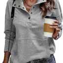 SHEWIN Womens Sweatshirt Casual Long Sleeve Lightweight Sweatshirts Button Loose Pullover Tops (Medium)
