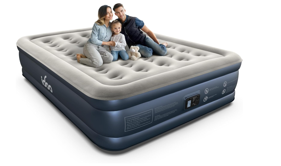 iDOO Queen Air Mattress with Built in Pump, 18" Raised Blow up Bed | Inflatable Mattress, Inflates in 3 Min, Advanced Air Coil Support,Thicker PVC 