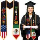 3 x Berlune Graduation Stole Sash Class of 2026 Mixed Flag Grade Sash 72 Inch Our Lady of Guadalupe Honor Stole for Graduation