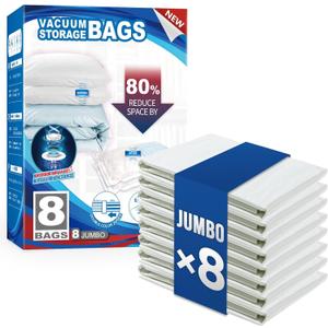 TAILI 8 Pack Vacuum Storage Bags for Comforter and Blankets, Jumbo Vacuum Seal Bags for Bedding 40x31 Inch, Space Saver Bags for Clothes, Pillows, Saving More Closet Space