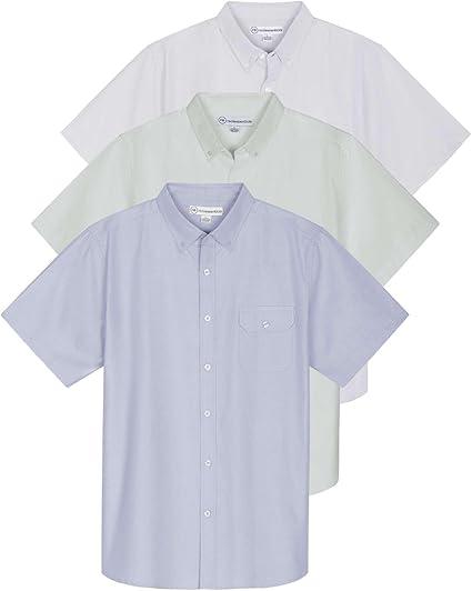 Real Essentials 2 Pack Men's Short-Sleeve Oxford Solid Button Down Collar Casual Shirts with Pocket (Available in Big & Tall) XXL