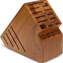 Teak Wood Knife Block Holder without Knives, 20 Slot Large Universal Wooden Knife Block Organizer with Wide Slots and Secure Stand, Countertop Butcher Block for Kitchen Storage