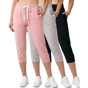 Real Essentials 3-Pack: Women's Ultra Soft Lounge Capri Joggers Sweatpants Athletic Yoga with Pockets