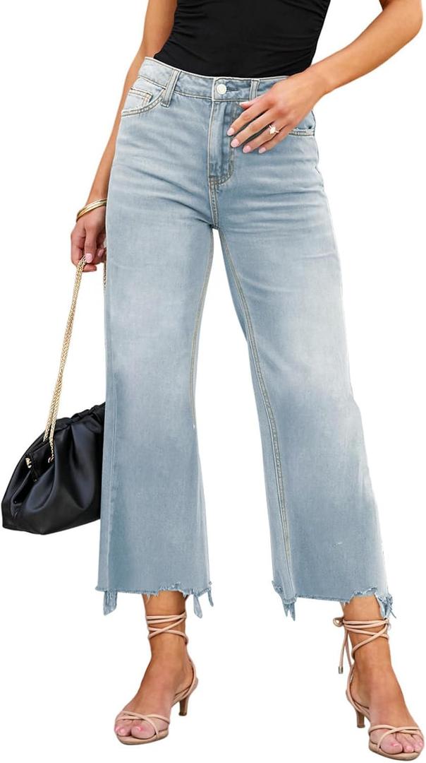 LOLONG High Waisted Flare Jeans for Women Casual Bell Bottom Denim Pants (14, Blue)