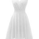 Dressever Summer Cocktail Dress V-Neck Adjustable Spaghetti Strap Chiffon Sundress White L