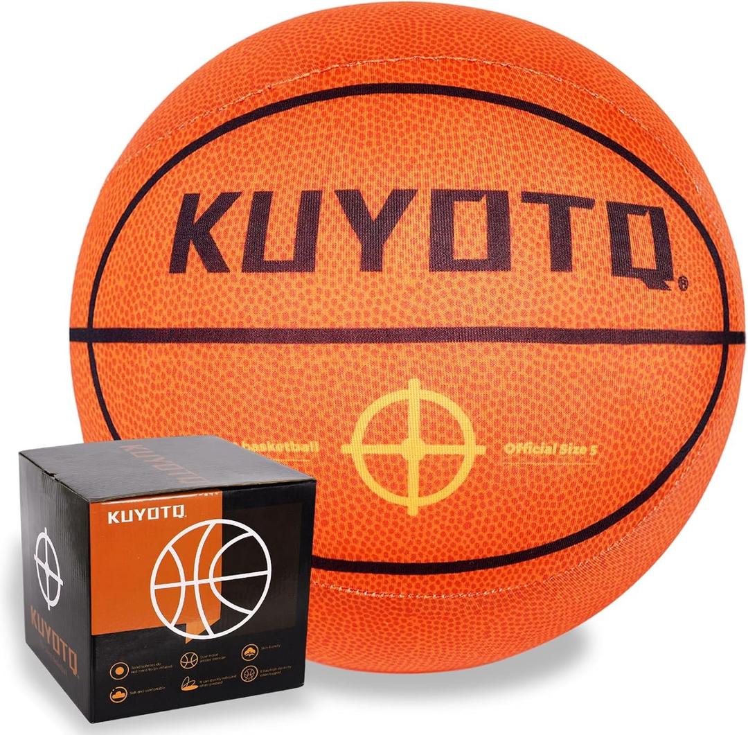 KUYOTQ Silent Basketball Size 5 Soft Cloth Cover and Size 7 1.3lbs/500g Official Weight for True Game Feel High Density Indoor Practice No Shedding Quiet Use in Apartments Home Gyms Ready to Play