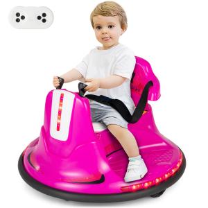 12V Bumper Car for Toddlers 1-3, Baby Ride on Bumper Car w/Dual Joysticks, Flashing LED Light & 360 Degree Spin, Electric Vehicle