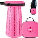 Upgraded Square Folding Stool, Max Load Capacity 485lbs, Portable Collapsible Seat, Telescoping Foldable Stool for Camping,Fishing,Hiking,Travel, Pink