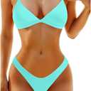 Aqua Eve Women Two Piece Bikini High Cut Swimsuit Triangle Bathing Suit Cheeky Bikini Set (Small, Aqua Green)