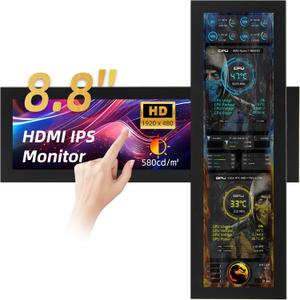 iPitstBit 8.8 Inch Touchscreen Monitor, 1920x480 PC Temperature Display, PC Sensor Panel Display, IPS USB Mini Screen for Raspberry Pi, AIDA64 CPU RAM Data Monitor ARGB Computer Case